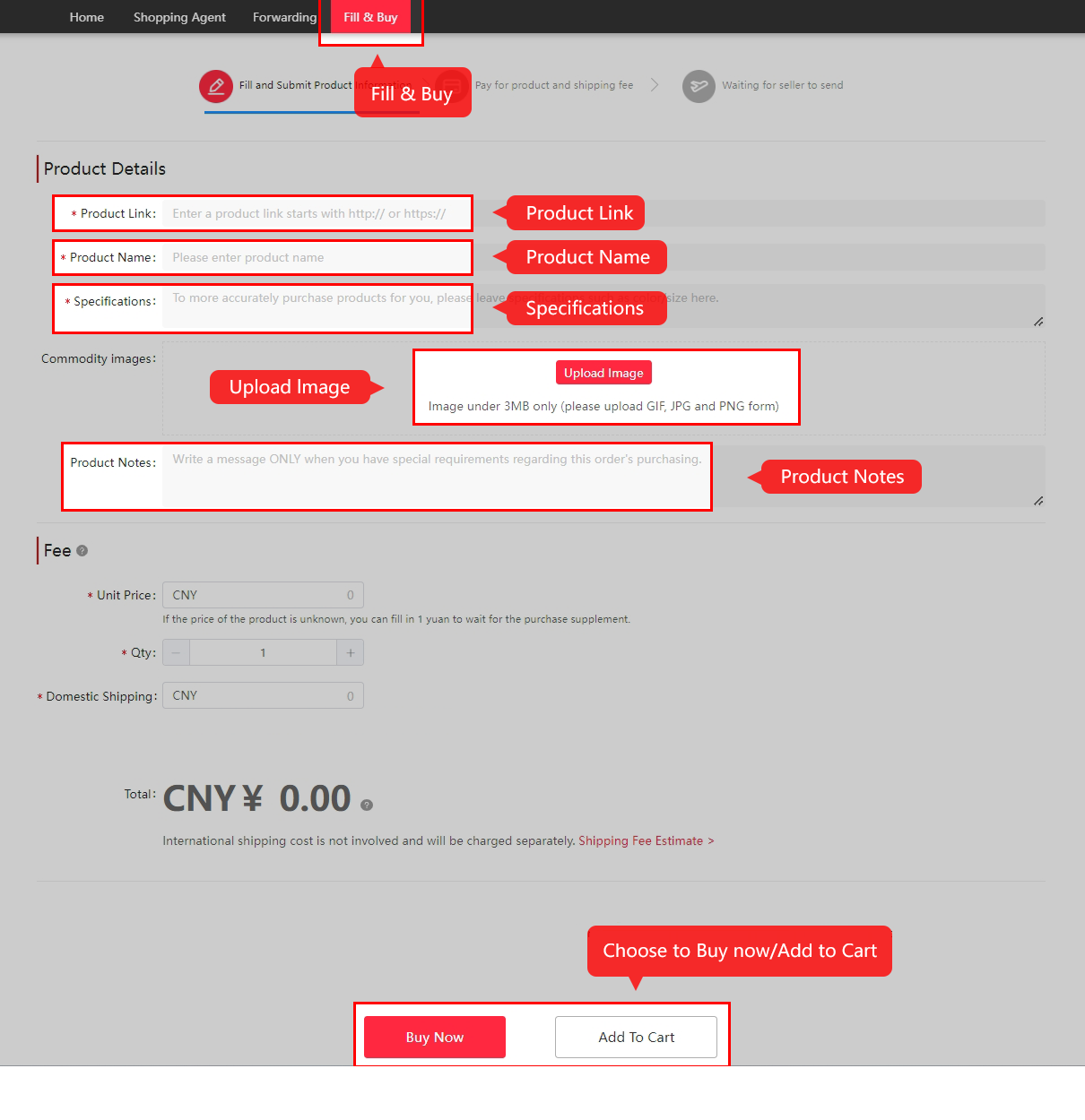 Use Fill & Buy when automatic import cannot describe the item