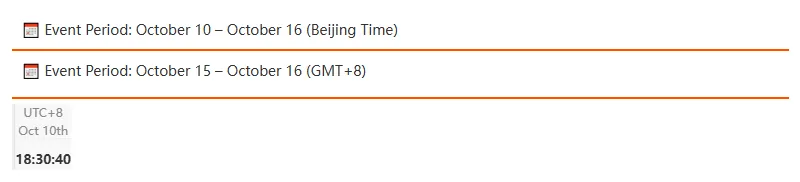 Three time labels from Kakobuy pages: Beijing Time on the shipping discount, GMT+8 on the flash sale, and the UTC+8 clock in the site sidebar