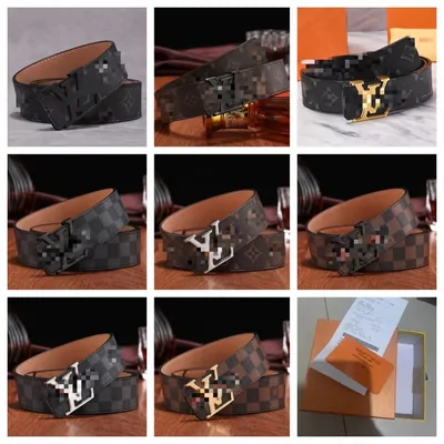 Leather belts with gold and silver letter buckles in brown and black