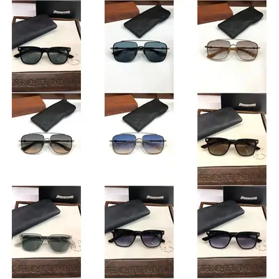 Nine pairs of dark-lens sunglasses in black and tortoiseshell frames beside their cases