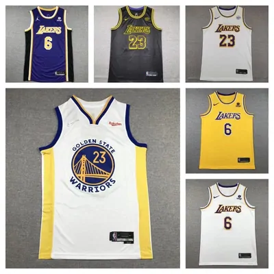 Basketball jerseys in purple, gold, black and white team colours